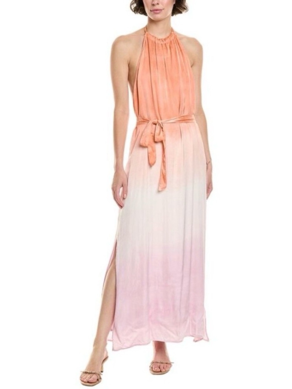 Bella Dahl Ombre Tie Dye Silk Blend Halter Maxi Dress Womens Size M Side Slit